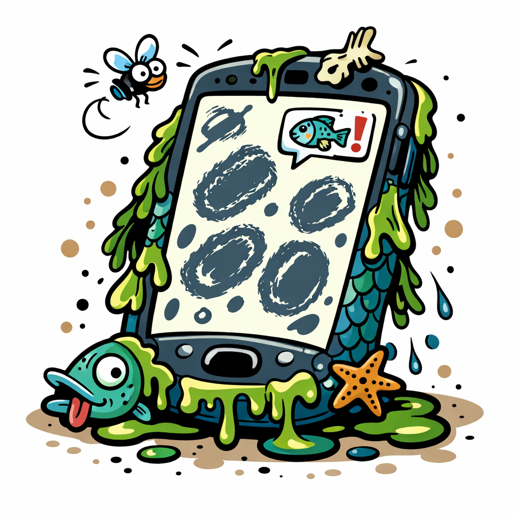 Um telemóvel destes toude cheie da escamas e nhanheca de pêxe